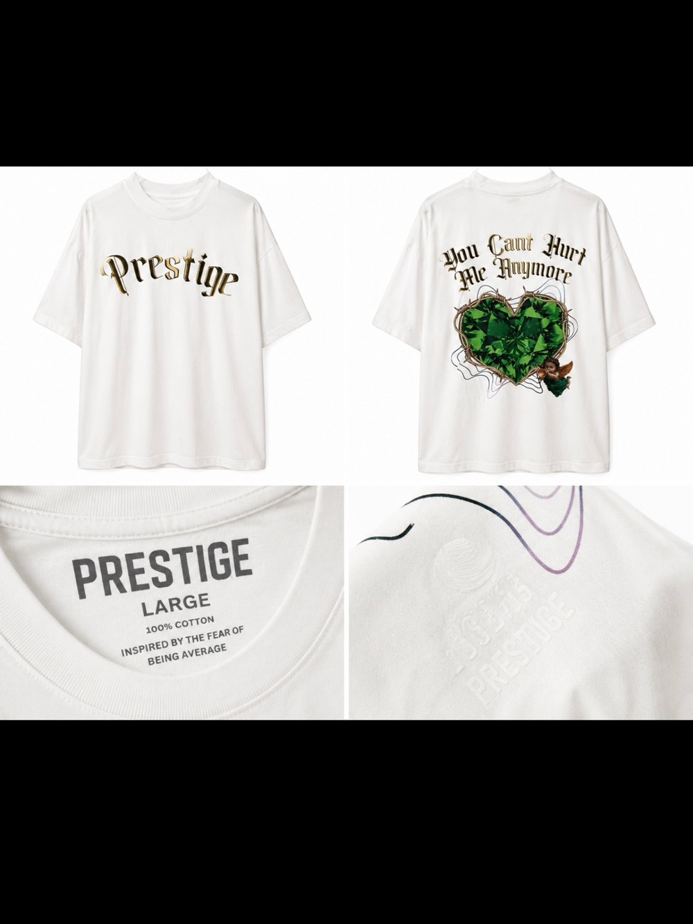 White Graphic Tee with Green Heart Back Print